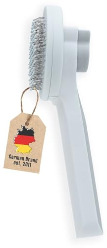 Intirilife Katzenbürste Hundebürste in Grau - Weiß - 18.8 x 7.5 x 5 cm - Haustier Fell Bürste mit Druckknopf zum Entfernen der Haare selbstreinigend