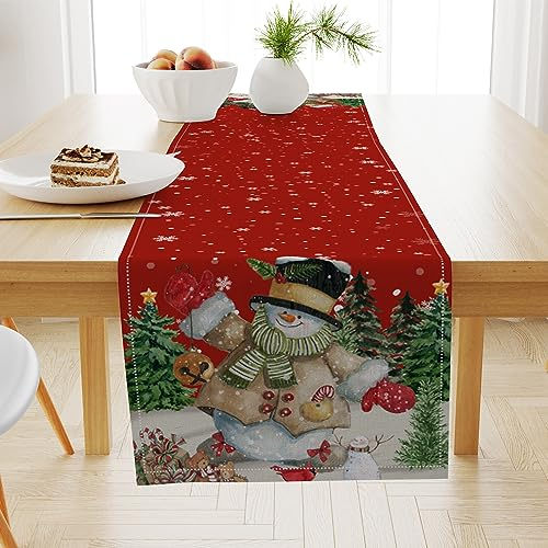 Weihnachten Tischläufer,Tischdecke Weihnachten,40x140cmWeihnachtsdecke Tisch,Weihnachtliche Tischdekoration,Elch Schneemann Weihnachten Tischdekoration, Für Weihnachten Familienessen Party Dekoration