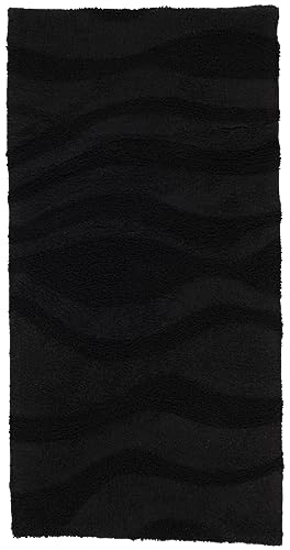 RugVista Badematte Breeze, 50 x 100 cm, Rechteckig, Mittelflor, Anti-Rutsch, Moderner Badteppich, Maschinenwaschbar bis 30°C, 100% Baumwolle, Schwarz