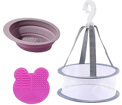 VPB Makeup Brush Cleaning Set, Wet & Dry, Silicone & Sponge, Double-Sided Cleaning Case, Folding Bowl, Drying Basket, 3 Pieces