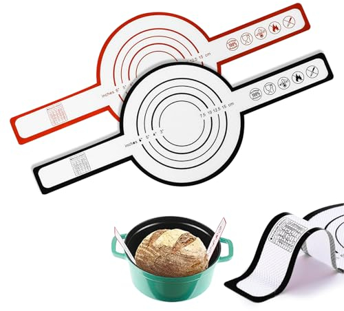 Klaimbmo 2 Stück Silikon Backmatte für Dutch Oven, Brot, Pizza & Muffins mit langem Griff, antihaftbeschichtet, wiederverwendbar, Lebensmittelecht, rot, schwarz, 21.1 x 52.8 cm
