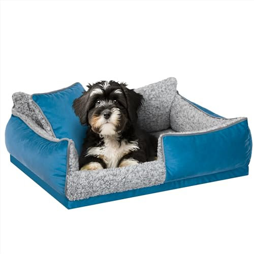 PillowPrim Hundebett, Haustiermatratze, Katzenbett, Hundekissen, Hundekorb, Hundesofa, Liegeplatz für Hund, Orthopädische, Möbel, 70x50 cm, Blau