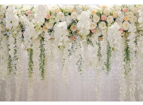 MIRRORANG 3x2m Hochzeit Hintergrund Pro Rezeption - Weiß Blumen Vorhang, Zeremonie Dekorationen, Brautdusche Banner, Babydusche Lieferungen, Foto Hintergrund, Vinyl