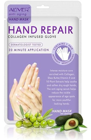 P-Beauty Handmaske Lavendel | Feuchtigkeitshandschuhe | Kollagen und Vitaminreiche Handmaske für rissige, trockene, raue Hände | Handcreme & Pflegecreme | Anti-Aging | Peelinghandmaske | 1 Paar