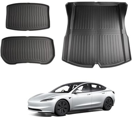 LFOTPP TPE Komplettes Set vorne hinten Kofferraummatte für Tesla Model 3 2024 2025, Hoher Rand rutschfeste wasserdichte Bodeneinlagen Kofferraumwanne, Model 3 2024 Zubehör [3 Stück]