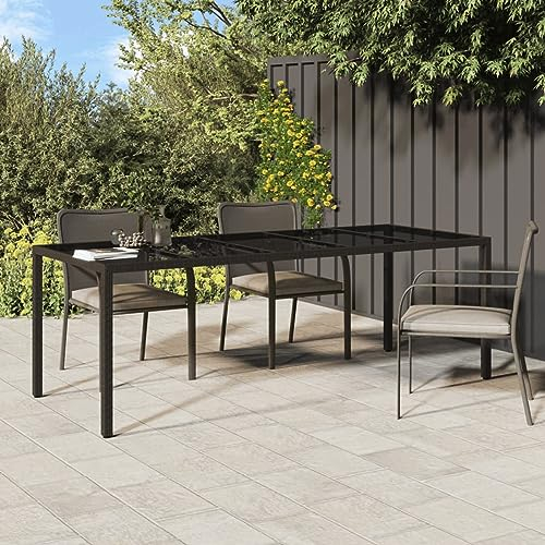 ARKEM Table de Jardin Marron 250x100x75 cm Verre trempé et Poly rotin,Table Pliante De Balcon,Outdoor Dining Table,Salon De Jardin Table Haute
