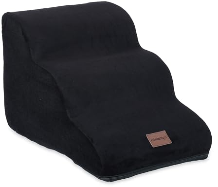 Relaxdays Haustiertreppe 3 Stufen, Hunde & Katzen, HxBxT: 33 x 36,5 x 52 cm, weiche Hundetreppe, Bett, Couch, schwarz