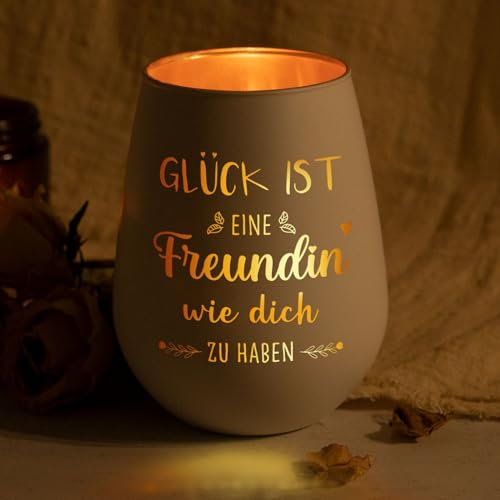 Juratar Geschenke für Freundin, Windlicht mit Gravur Freundin Geschenk, Teelichthalter Geburtstagsgeschenk für Freundin, Graviertes Windlicht aus Glas Muttertagsgeschenk