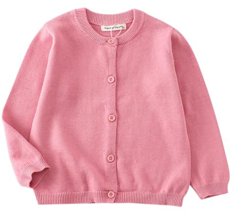 HahaNice Cardigan da ragazza lavorato a maglia a maniche lunghe per bambini maglione scuola 2Y-7Y, rosa, 6 anni