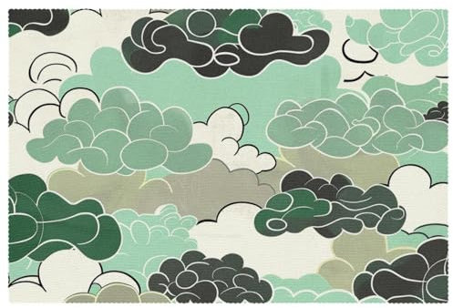 Platzdeckchen,Tischset,Tischsets Abwaschbar,Grün Grau Wolke,Platzdeckchen 6er Set,Platzdeckchen 4er Set