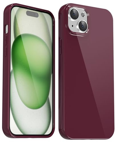 Svanove for iPhone 15 Case Silicone, Glossy Soft Rubber Gel Jelly Cute Protective Plastic Simple Plain Phone Case Cover for Women Girl, Slim Thin Flexible Shockproof TPU, Burgundy Wine