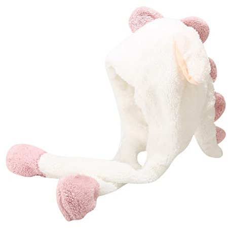Barett Damen Weinrot Tier-Dinosaurier-Hut mit beweglichen Plüschohren, die nach Oben Schlagen, lustige Kappe für Frauen-Anzieh-Cosplay-Weihnachtsfeier-Urlaubshut Stirn Schmuck Damen (White, One Size)