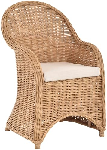 Esszimmer-Sessel Rattan Rattan Korbsessel Esszimmerstuhl Korb Sessel Korbstuhl mit Armlehne Flechtsessel (mit Polster, Honig - Dunkel)