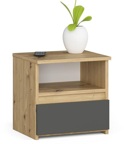 AKORD Nachttisch CL1 40 cm | 1 Schublade | Nachttisch mit Schublade | Nachtkommode, Nachtkästchen | Schlafzimmer Schrank | B40 x H40 x T35 cm | Gewicht 9,7 kg | Artisan Eiche/Graphitgrau
