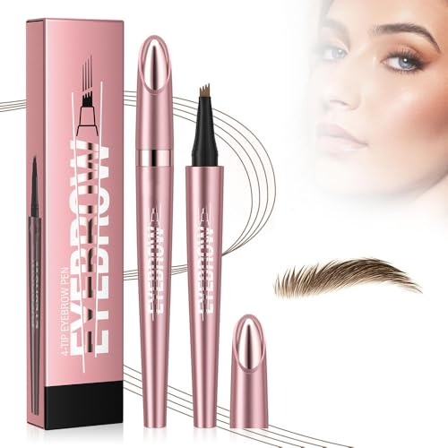 3D Magischer Mikro Augenbrauenstift, 2024 Neu Wasserdichter Augenbrauenstift mit 4 Gabelspitze Applikator, Wasserfester Eyebrow Pencil Erzeugt Mühelos Natürlich Aussehende Brauen (1#-Hellbraun)