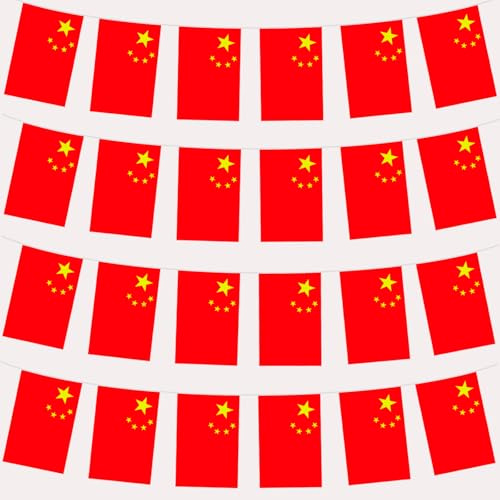 Banderole de 10 m avec 30 drapeaux - 14 x 21 cm - Décoration de fête pour événements sportifs, bar, jardin, intérieur et extérieur (Chine)