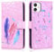Aisenth Wallet Case for iPhone 12/iPhone 12 Pro (6.1 inch), Colorful Feather 3D Pattern PU Leather Flip Case for Girls, Protective Cover with Magnetic Closure, Stand Function, Card Slots, Pink