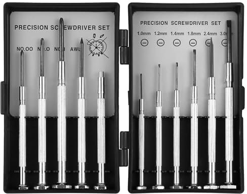 11 Pcs Juego de Destornilladores Precisión, Mini Destornillador Precision, Juego Destornilladores Pequeño de Punta Plana y PH para Reparación de Relojes Gafas Ordenador Electrónicos