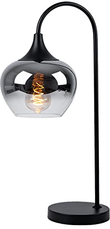 Tischlampe rauch Leseleuchte Lampe Tischleuchte Glaskugel rauchfarben Schlafzimmer, Metall schwarz, 1x E27 Fassung, LxBxH 27,5x18x54 cm