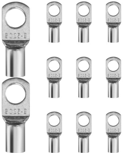 Set di 11 capicorda tubolari, 25 mm² M8, non isolati SC25-8, terminali ad anello, morsetti in rame stagnato, per barche