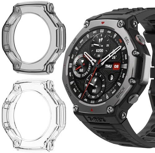 Blueshaweu Coque de protection compatible avec la montre connectée Amazfit T-Rex 3 Outdoor 48 mm, coque de protection en TPU ultra fine compatible avec la montre connectée Amazfit T-Rex 3 (noir +