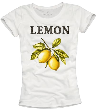 MAKAYA Damen T-Shirt mit Zitronen Print Lemon Moitv