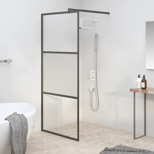 Walk-In Duschwand 80x195 cm halb satiniert ESG Glas schwarz