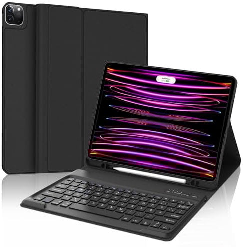 SENGBIRCH Tastatur Hülle für iPad Pro 12.9 Zoll 6/5/4/3 Generation, Magnetisch abnehmbar mit Deutsches QWERTZ Layout Keyboard, Soft TPU und Leder hülle, Schwarz