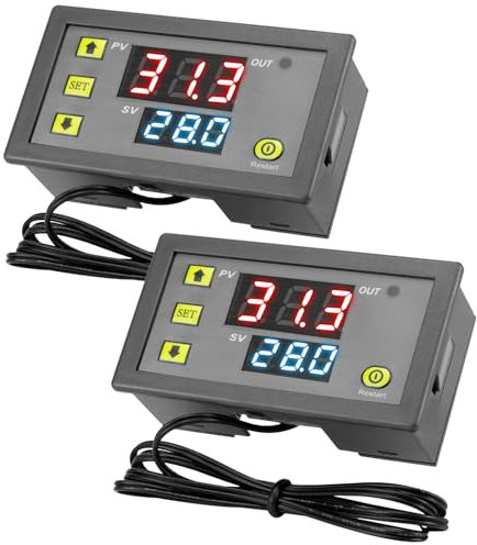 QWORK® 2PC W3230 12V 20A Digital Thermostat Temperature Controller Regulator, -50°C to 110°C Range, with 0.1°C Accuracy and 1m Sensor Wire