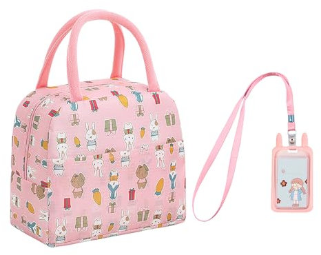 1 Graziosa Borsa Per Il Pranzo E 1 Portacarte Per Il Pranzo, Borsa Per Il Pranzo Con Cartoni Animati Per Bambini, Borsa Termica Per Il Pranzo, Borsa Grande Per Il Pranzo