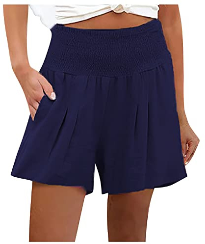 SCBFDI Short en Lin pour Femmes Short Femme Sexy Short Femme Ete Fluide Short Lin Femme Short Lin Femme Pantacourt Femme Été Coton Short Cargo Short Femme Vetement Femme Ete 2025 Bleu 4XL