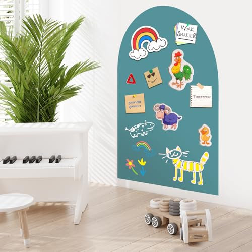 Pizarra Magnética Infantil Pared 80×100 cm, Adhesiva Lamina Imantada Arco, 3 Tizas sin Polvo, 1 Toallita, Ideal para Niños, Escuelas y Oficinas (Turquesa)