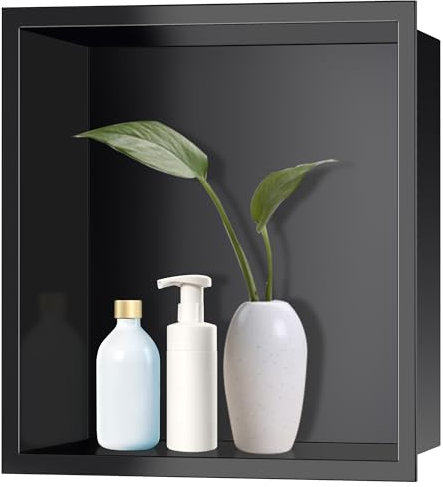 FTL Black Shower Niche 305 x 305 x 95mm,Stainless Steel 304 Shower Niche Wall Insert,No Tile Required Wall Niche,Single Shelf Bathroom Storage Niche,Recessed Wall Niche for Bathroom