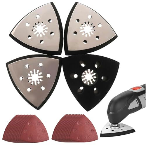 Raheem 4 Stück Schleifplatte Dreieck 93mm Schleifplatte mit 24 x Schleifpapier für Fein Schleifplatte Multitool Schleifplatte Schleifplatte für Präzisionsarbeit an Holz, Metall, Schleifen