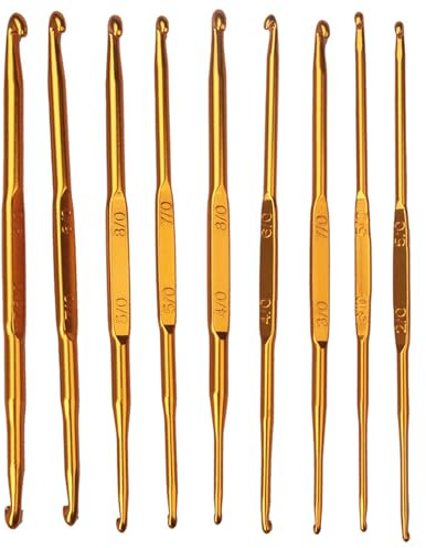 Nurila 9 Stück Häkelnadel, Gold Doppelkopf Häkelnadeln Set, 14cm Aluminiumlegierung Crochet Hook, Ergonomische Häckelnadel für Häkeln, Geeignet für Anfänger und Häkelbegeisterte