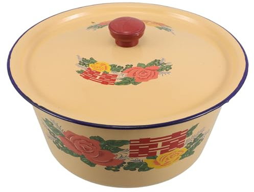 TOYANDONA Bacinella smaltata con coperchio: ciotola lavamani retrò da 23 cm/9, contenitore smaltato multifunzionale per uso domestico, cucina e ristorante, facile da pulire