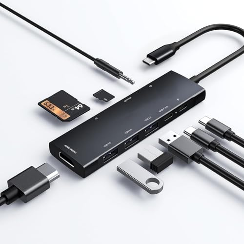 USB C HUB für iPad Pro 9-in-1 Adapter für iPad Pro M4 M2 M1 13 12.9 11 Zoll für iPad Air mit 4K HDMI, USB-C PD Aufladung, SD/Micro SD Kartenleser, USB 3.0, 3.5mm Audio Klinke Daten Zubehör