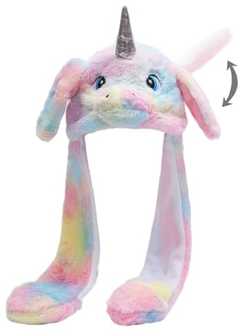 MUNSKT Plüsch-Ohrmuschel, Flappe, Hut, Tiermütze, Ohren, die sich bewegen, lustig, beweglich, für Kinder, Halloween, Weihnachten, Karneval (Einhorn)