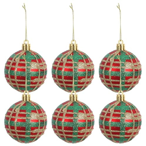 6 Stück karierte Weihnachtskugeln Ornamente Christbaumkugeln Urlaub hängende Dekorationen bruchsicher dekorative Anhänger Weihnachtsdekoration Hochzeit Valentinstag Party Zubehör (Rot Grün)