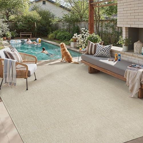 PureCozy Outdoor Teppich Wohnzimmer 300x400cm Outdoorteppich Wetterfest Balkon Taupe Teppiche Jute Optik rutschfest Waschbarer Indoor Groß Carpet Garten Esszimmer Terrassen BüRo Rug