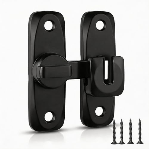 MUNUOSIKEJI 90/180 Degree Door Lock Sliding Bolt Latch Alloy Lock | Modern Black Aluminium Alloy Lock for Bathroom, Cupboard, Window (with Screws)