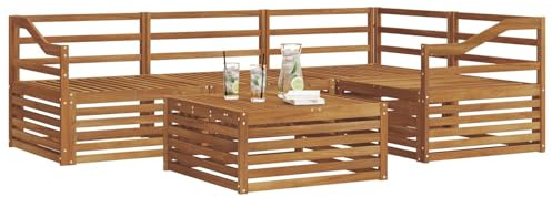 vidaXL Outdoor-Sofagarnitur 5 pcs Natur Massivholz Akazie, Outdoor-Sofa, Gartensofa, langlebige Möbel, modernes Terrassen-Set, gemütliche Lounge-Ecke