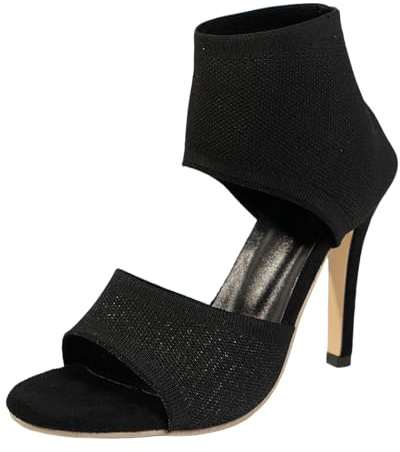 Generisch Women's High Heels Modern Design with Sock Boot Shaft - Peep Toe Ankle Boots with Stiletto Heel Elegant Sandals for Evening Events, Style I01 Black, 3.5 UK
