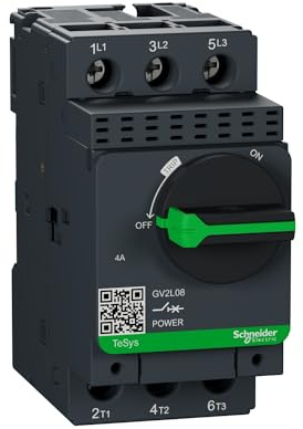 Schneider Electric, Motor circuit breaker, TeSys GV2, 3P, 4 A, magnetic, rotary handle, screw clamp terminals, GV2L08