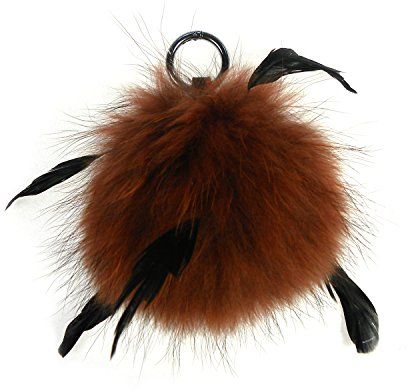 Modassori Damen-ModeTaschen-Anhänger Pompom Echtfell Pelz-Bommel Braun Kunstlederband Ringkarabiner Artikelname My Gremlin Kollektion 2023