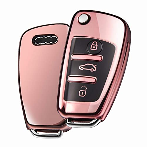 OATSBASF Schlüsselhülle Geeignet für Audi,Autoschlüssel Hülle für A1 A3 A4 A6 Q3 Q5 Q7 S3 R8 TT Silicone TPU Schutzhülle (D-Roségold)
