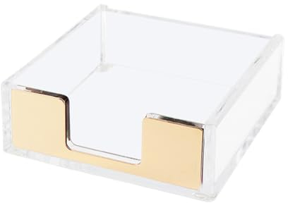 NatSumeBasics Gold Sticky Note Holder Clear Acrylic Memo Notepad Holder Dispenser Case for Office Home School Elegant Desk Accessory (Gold Tone)