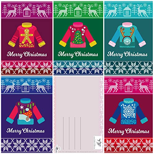Edition Colibri 15 Lustige Weihnachtskarten/Set mit 5 witzigen Weihnachtspullover-Motiven / 5 Motive x 3 = 15 Postkarten im Retro/Vintage-Stil (11057-61)