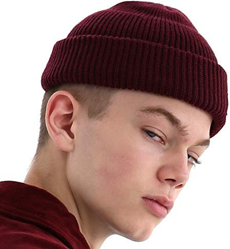 UNDERCONTROL Winter Trawler Fisherman Beanie Herren Damen Unisex Stylische einfarbige Docker-Totenkopfmütze zum Aufrollen, Uhrenkappe, Farbpaket (Weinrot)