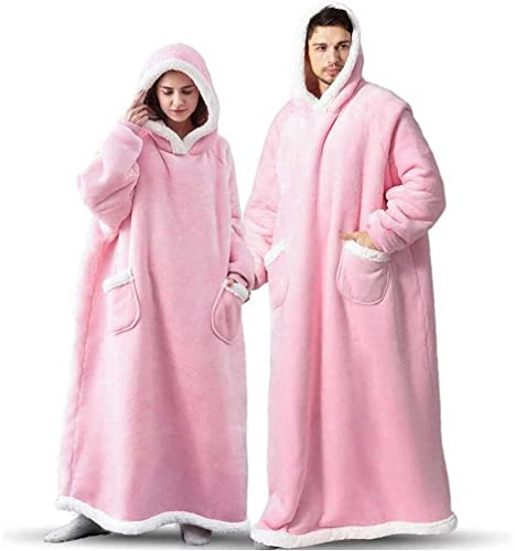 One Piece Extra Long Hoodie Blanket for Women and Men 3XL, Oversized Fleece Wearable Sweatshirt for Adult, Super Warm Sherpa Hoodie, One Size XXXL